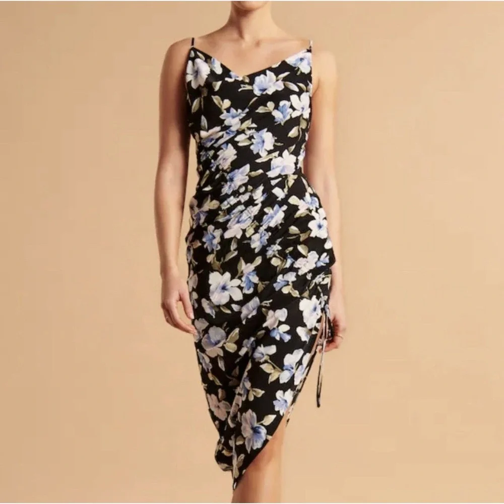Abercrombie & Fitch Floral Cowl Neck Maxi Dress Small‎ Tall Black Blue NWT
